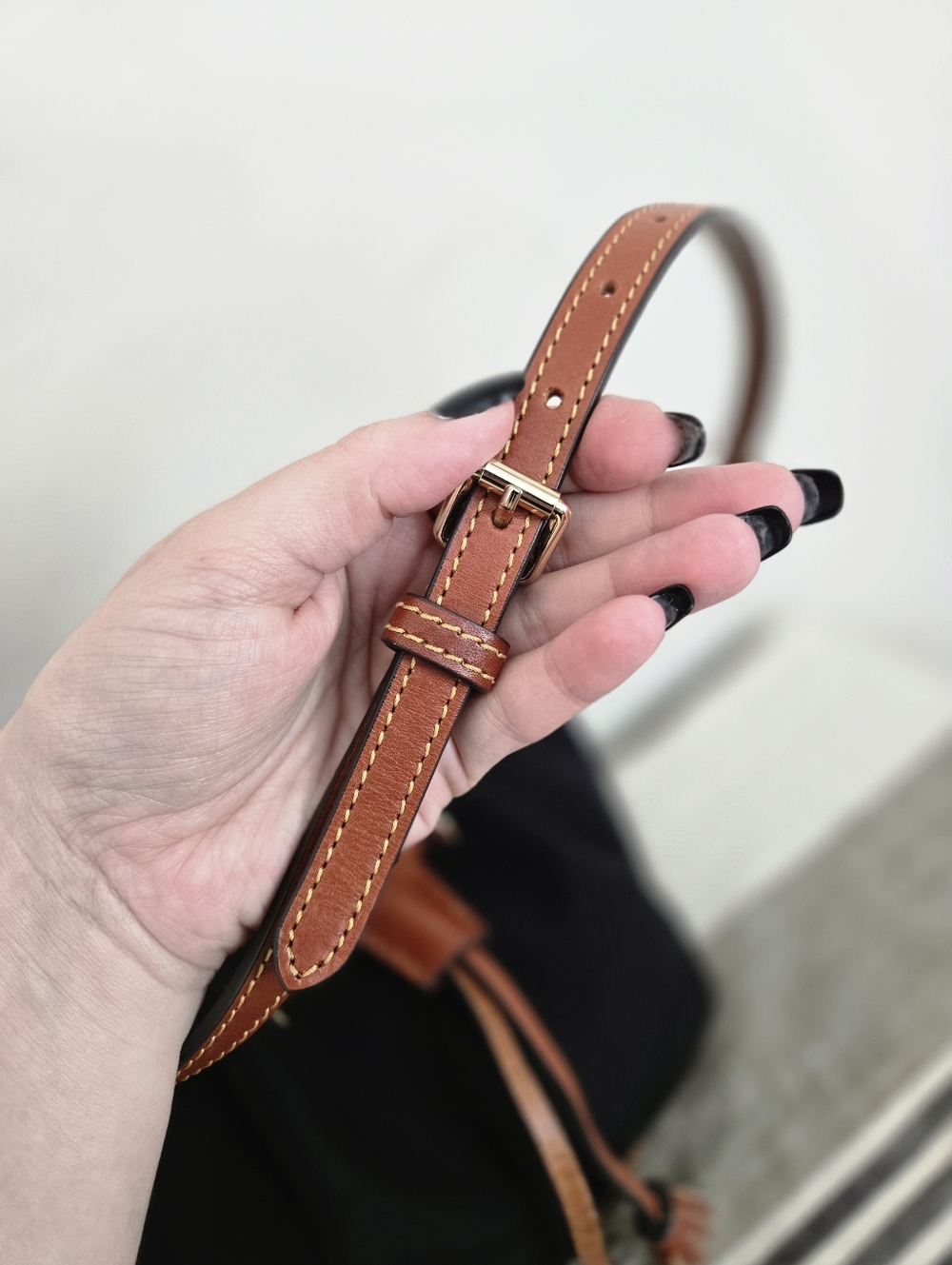 Dooney & Bourke Black Nylon Bucket Bag with Brown Trim and Tassels - Picture 7 of 16